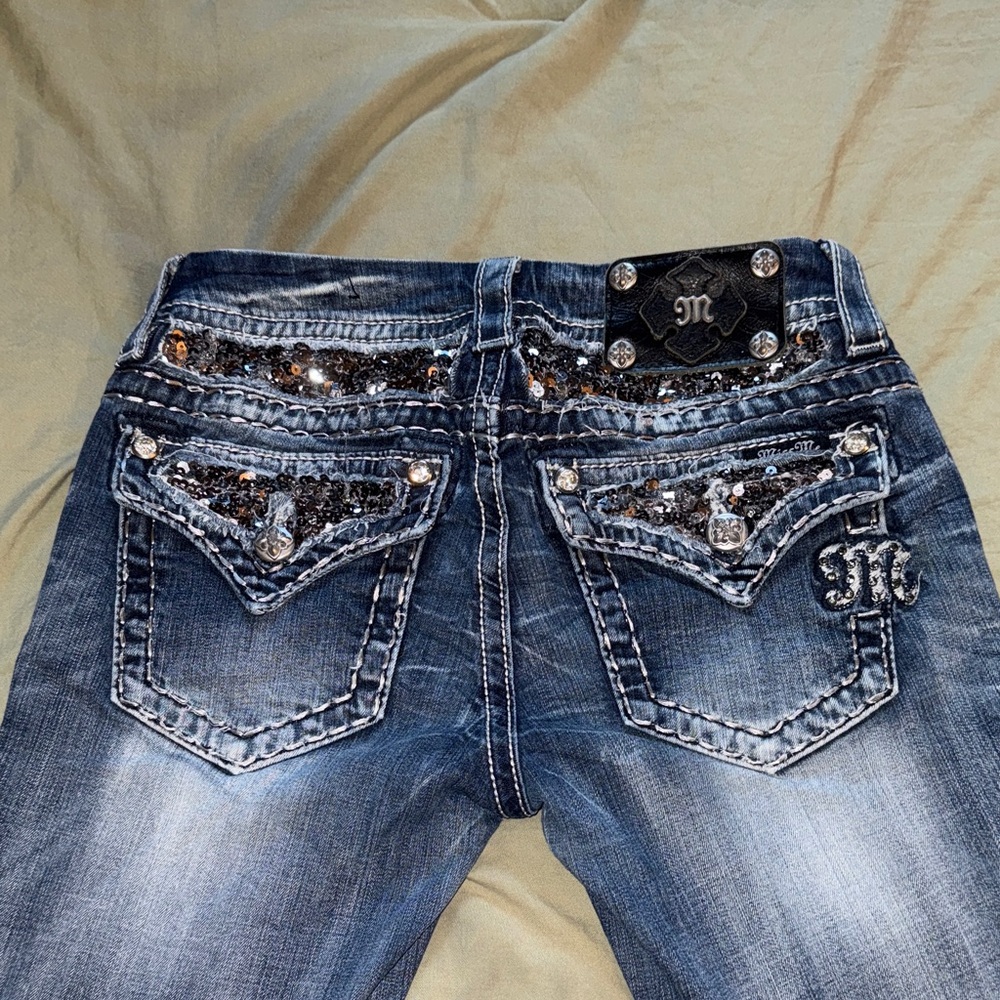 Miss Me Blue Boot Cut Jeans with Silver Accents